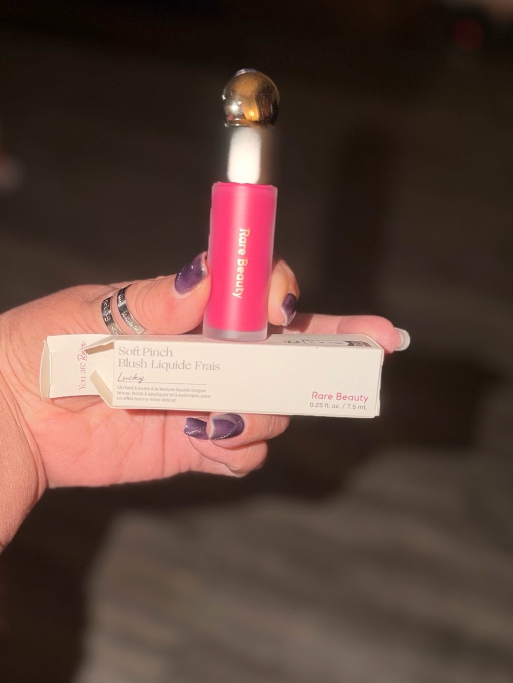 Rare Beauty Liquid Blush — Vivid Pink in color Lucky. Full size